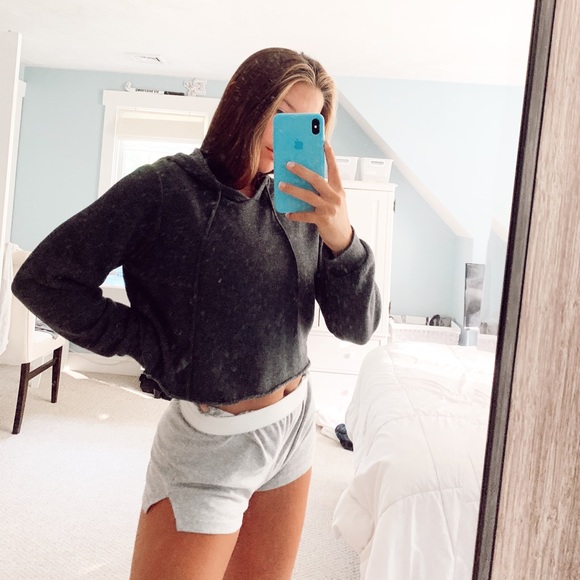 Brandy Melville Tops - Brandy Melville dark grey crop hoodie